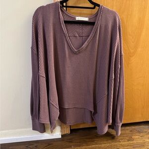 We The Free Dusty Purple V-Neck Waffle Knit Sweatshirt